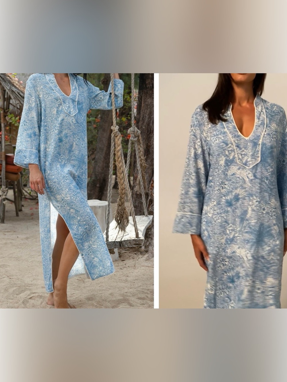 Miss june paris Light Blue Floral V-Neck Women's Swim Coverup Caftan